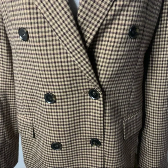 Zara Women’s Small Brown Houndstooth Checkered Double Breasted Blazer Old Money - Picture 5 of 9